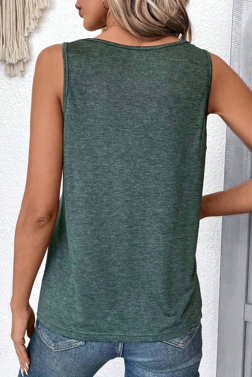 Mist Green V-Neck Ruched Sleeveless Top