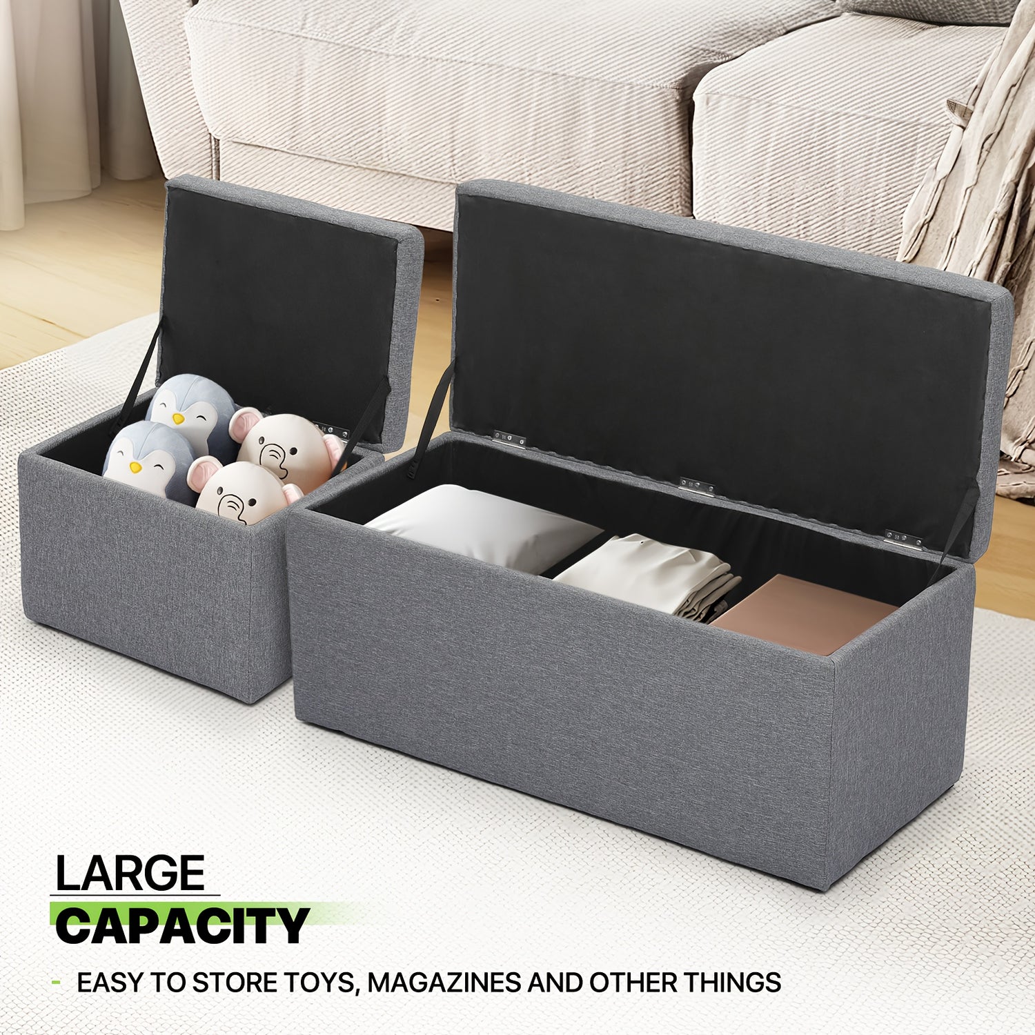 Set of 3 Large Storage Ottoman Bench Set, Combination Ottomans, Tufted Footrest Stool Footstool Bench