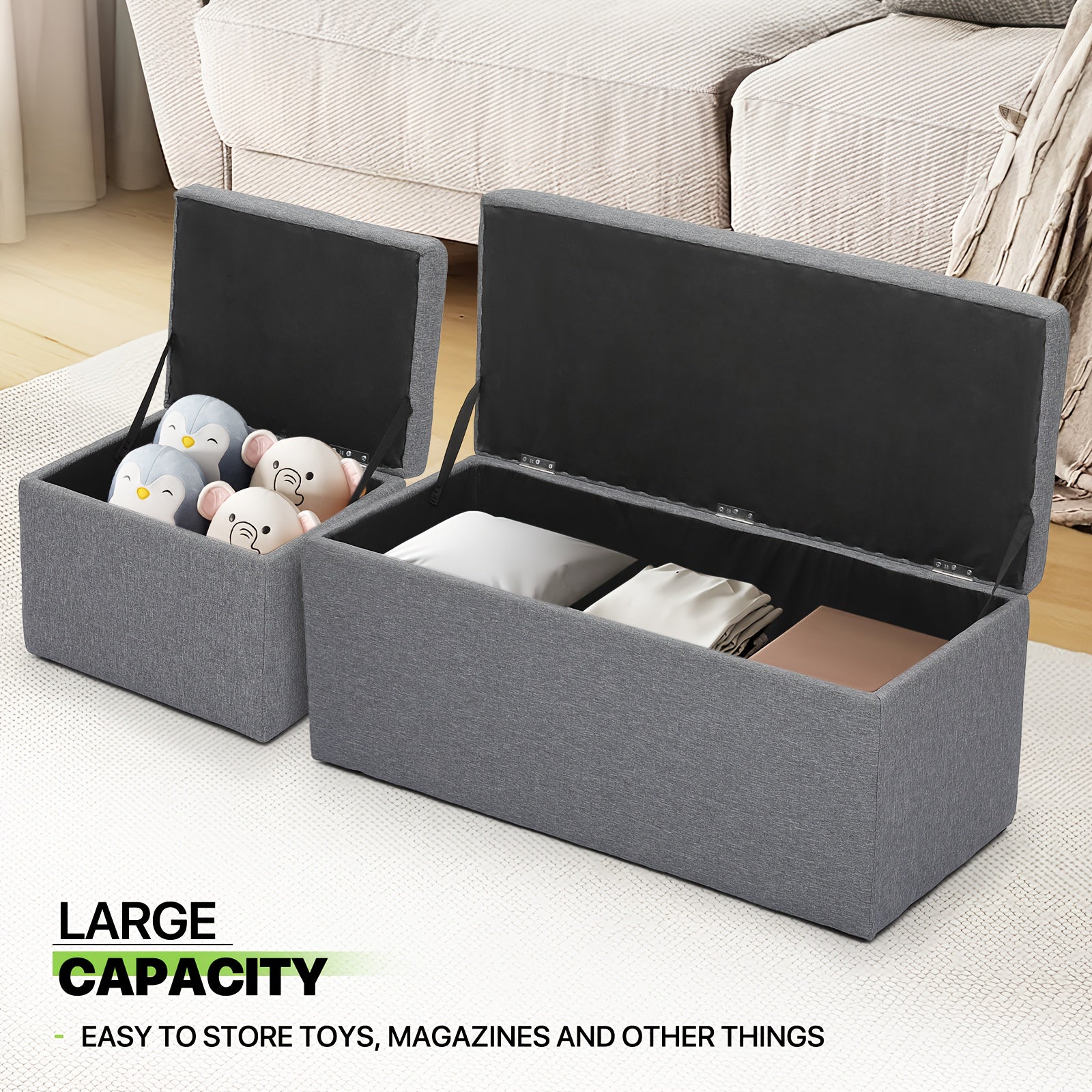 Set of 3 Large Storage Ottoman Bench Set, Combination Ottomans, Tufted Footrest Stool Footstool Bench