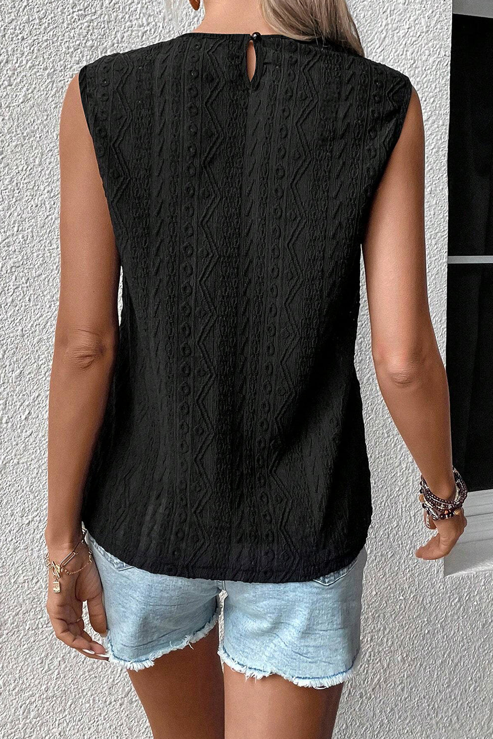 Elegant Black Crochet Lace Keyhole Back Tank Top