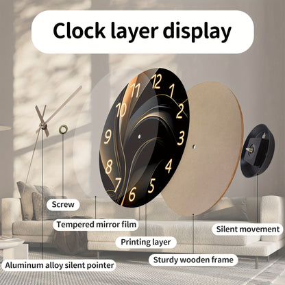 Modern Abstract Geometric Wall Clock, Silent Japanese Quartz Movement, Round Wood Frame, Fantasy Themed Artistic Decor