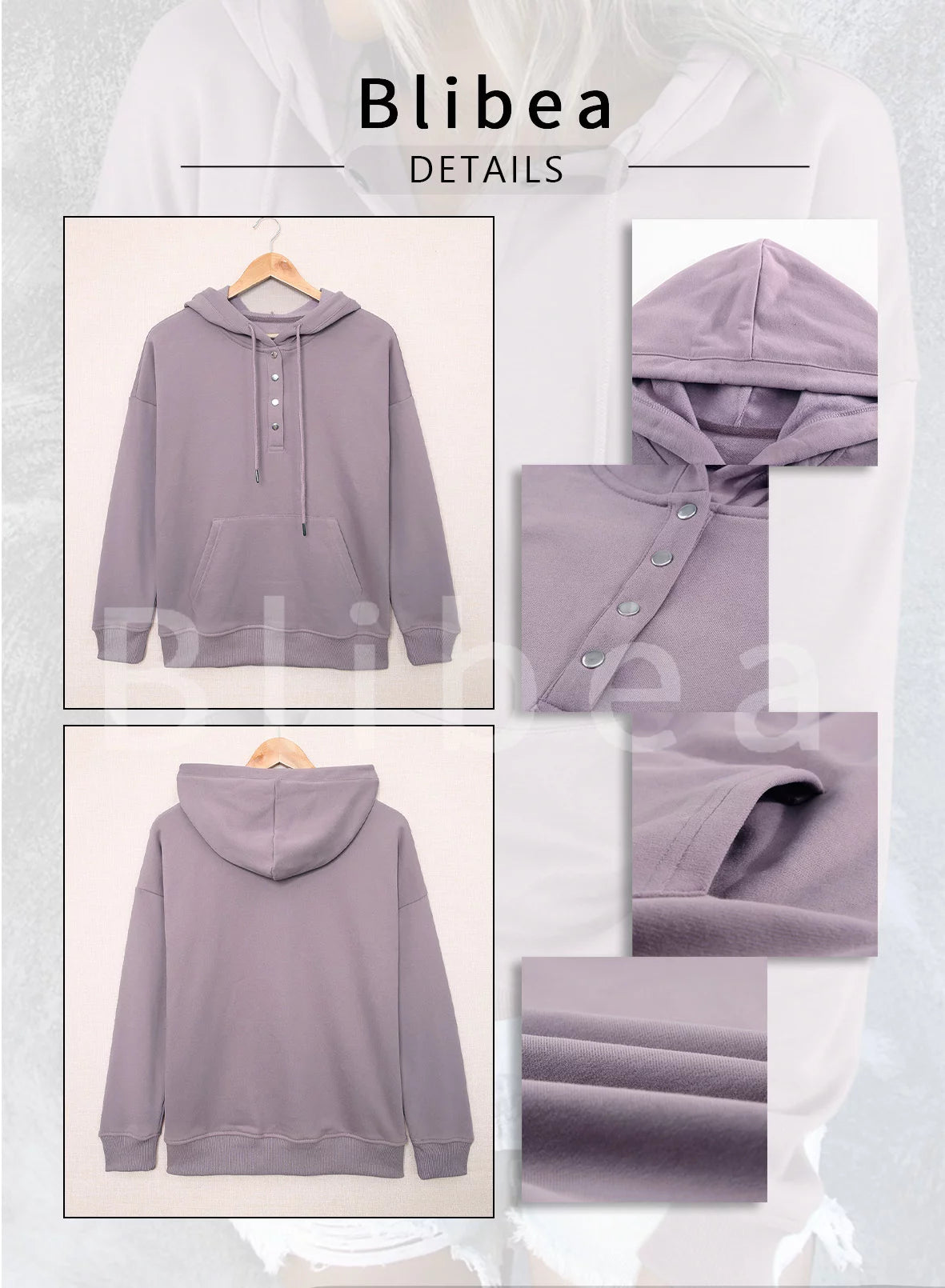 Hoodies for Women Sweatshirt Long Sleeve 1/4 Button Closure Drawstring Pullover Casual Hooded Tops