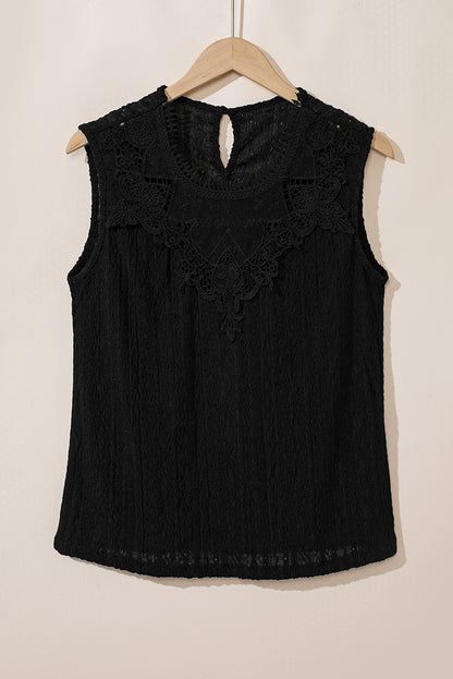 Elegant Black Crochet Lace Keyhole Back Tank Top