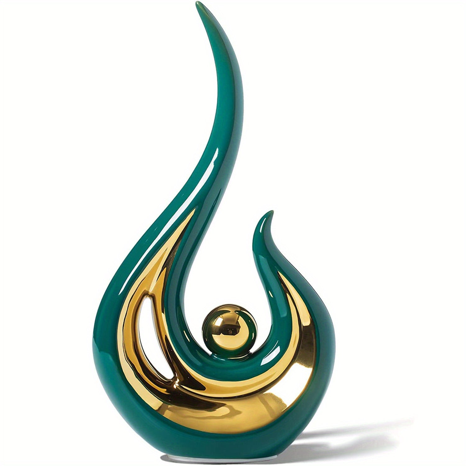 1pc Modern Abstract Ceramic Statue - Black &amp; Golden Geometric Sculpture, Handcrafted Contemporary Art