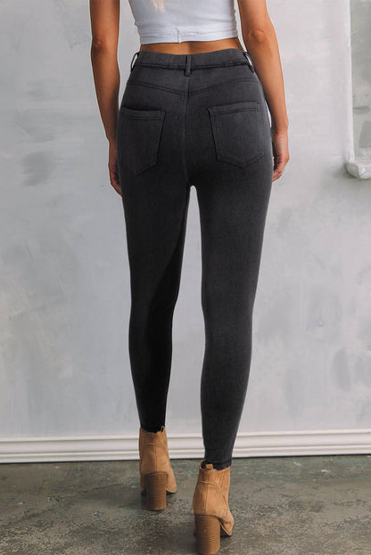 Black slim-fit ankle-high waist jeans