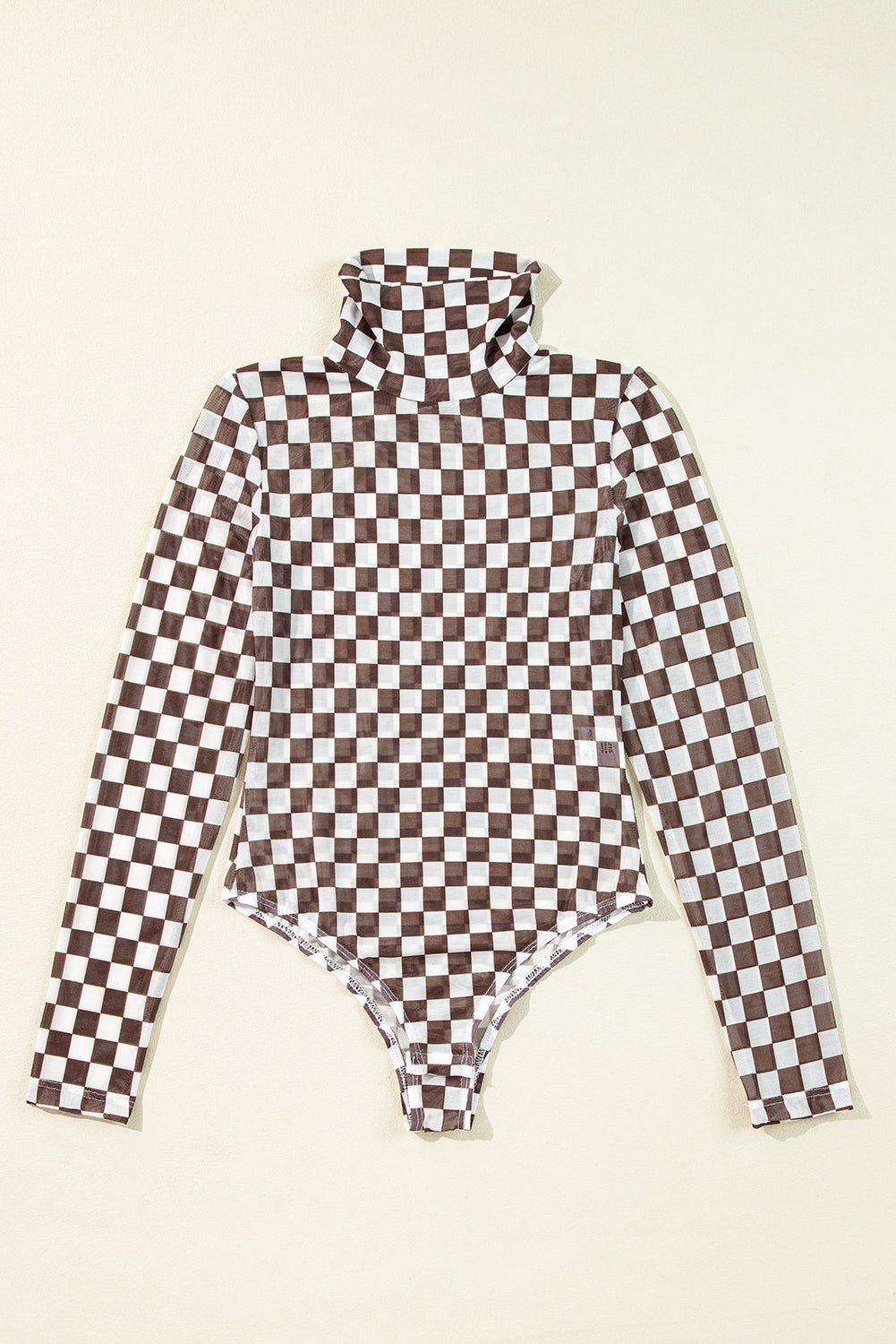 Black Checkered Printed Long Sleeve High Neck Bodysuit