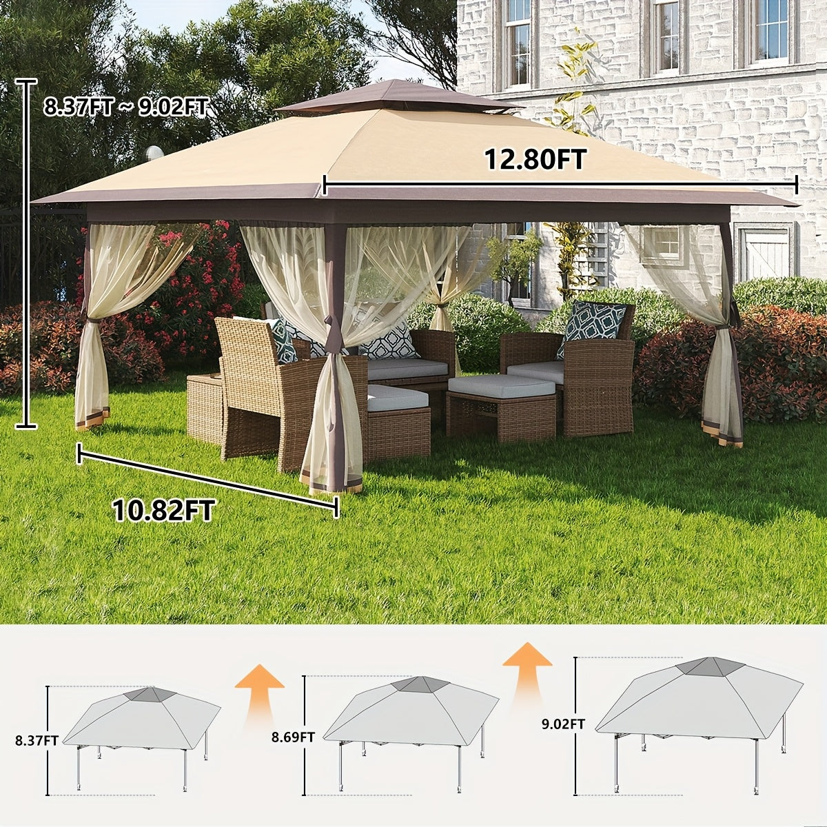 12x12/13x13 Pop Up Gazebo Outdoor Canopy Shelter With Mosquito Netting