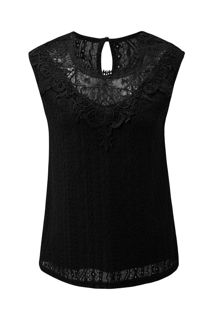 Elegant Black Crochet Lace Keyhole Back Tank Top