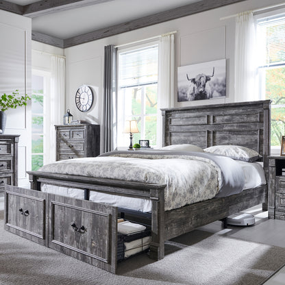 Rustic Farmhouse Full-Size Bed Frame with Tall Headboard