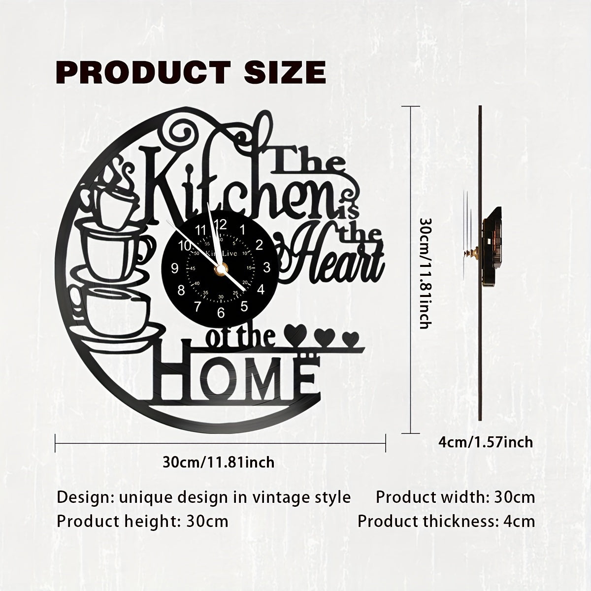 1 Black Vinyl Record Clock Wall Decoration Art Decoration, Coffee Cup Design Clock, Silent Decoration Kitchen Decoration