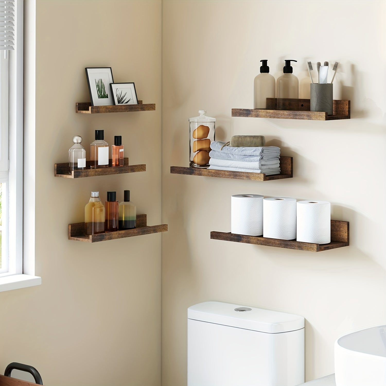 6pcs Floating Shelves, 6 Different Size, Wall Mounted Shelves For Home Decor