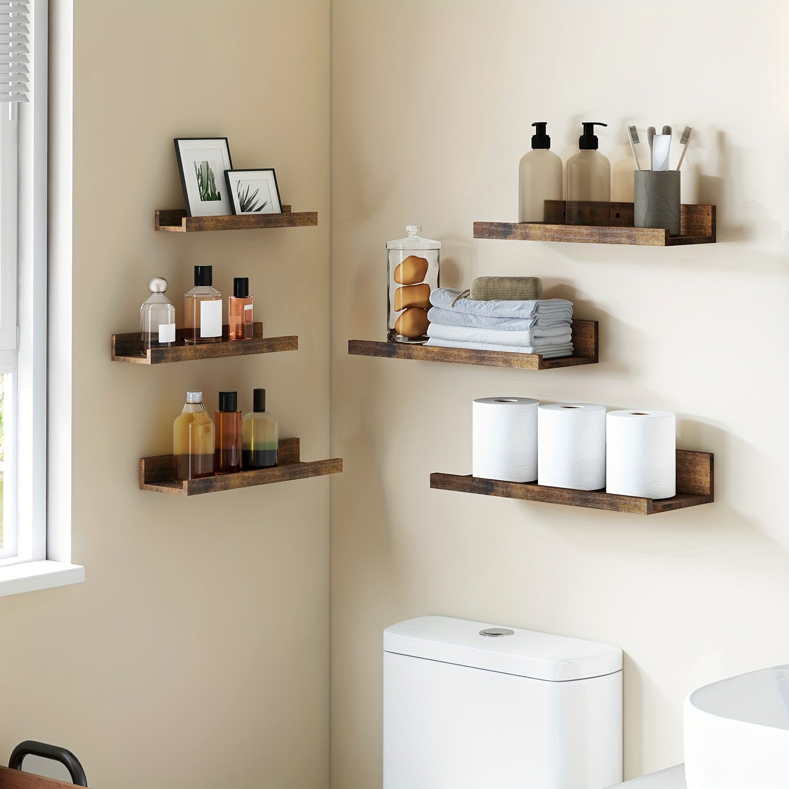 6pcs Floating Shelves, 6 Different Size, Wall Mounted Shelves For Home Decor