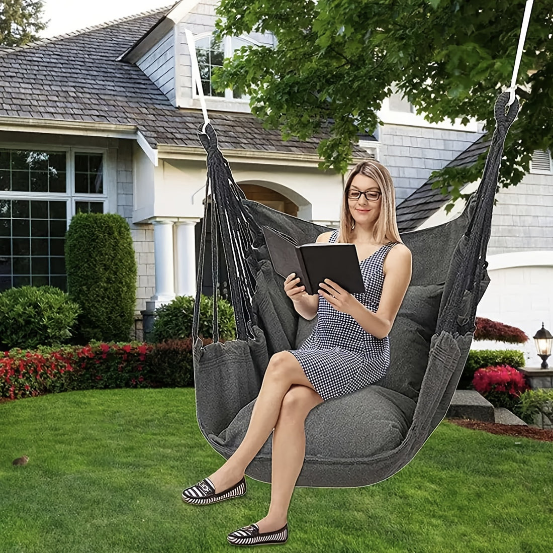 2 Backrests Suspension Swing Hammock Chair | Dormitory Outdoor and Camping Relaxing Swing Hammock Chair