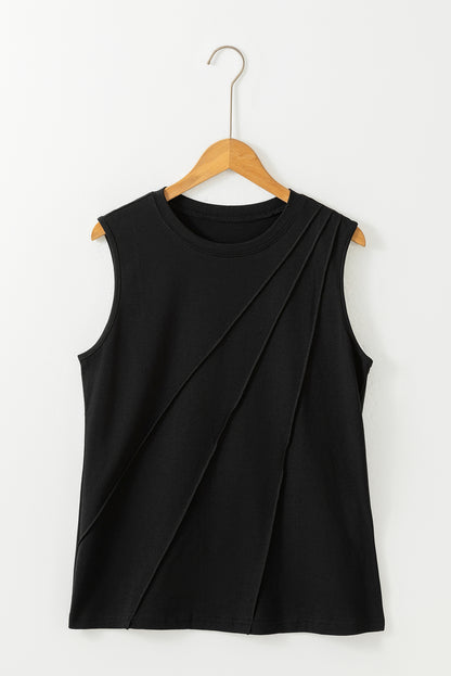 Trendy Black Pleated Sleeveless Tank Top