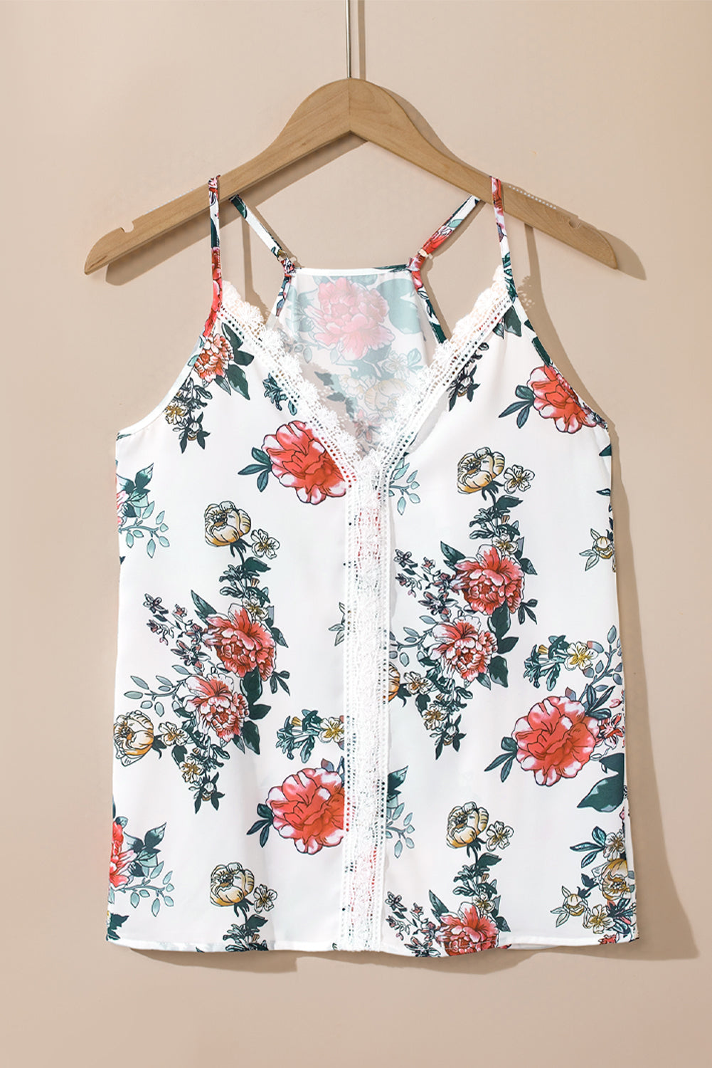 Lace V Neck Summer Floral Print Tank Top