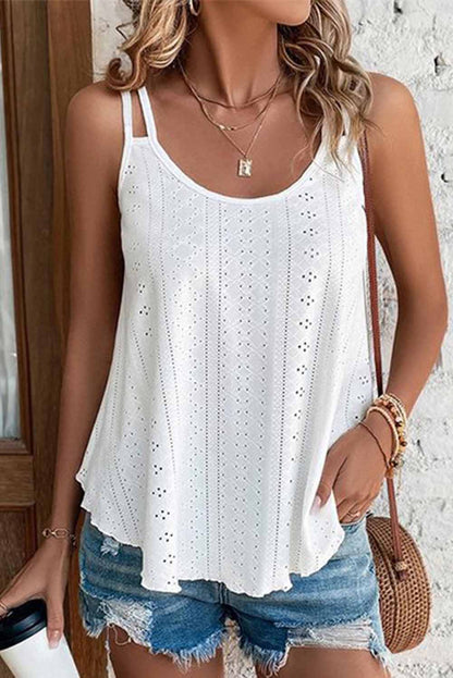 Edgy Black Strappy Scoop-Neck Tank Top with Eyelet Detailing