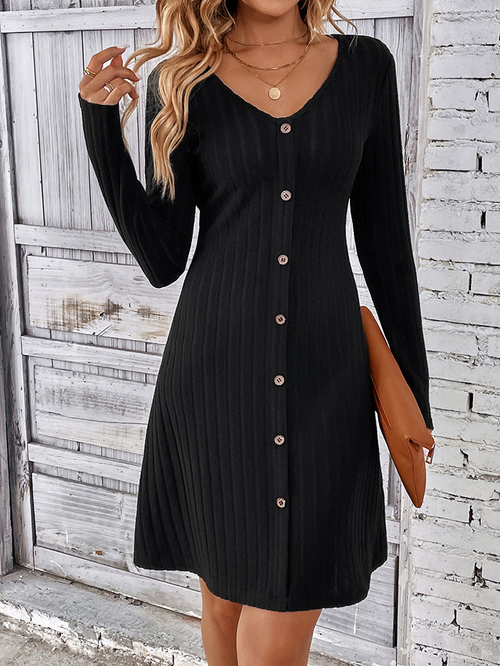 V-Neck Long Sleeve Mini Dress