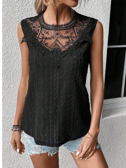 Sleeveless Top with Lace and Eyelets