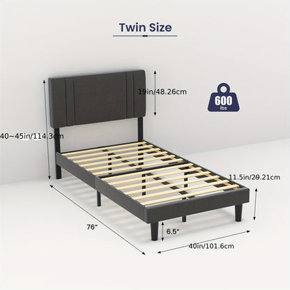 Platform Bed Frame With Adjustable Headboard, Heavy Duty Metal Frame And Wooden Slats Support