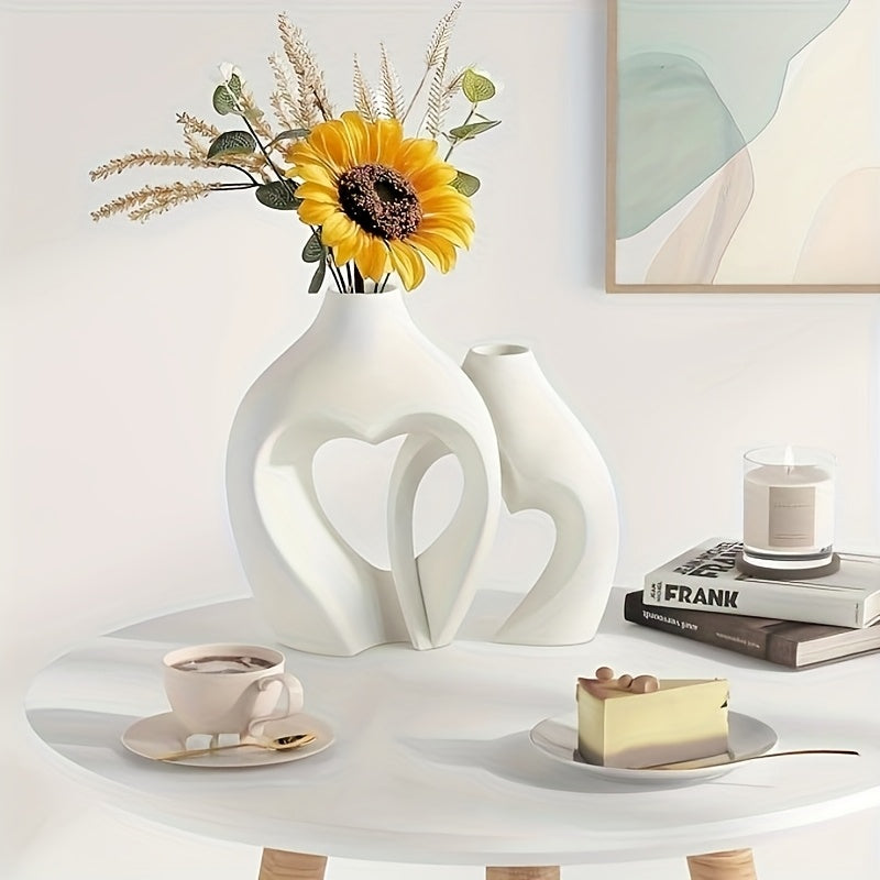 Vase Decoration, Heart Shaped Ceramic Vase Set of 2, Nordic Heart Shaped Vase,