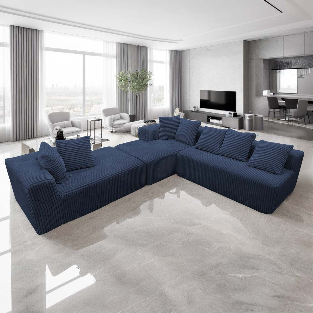 4-Seater Modular U-Shaped Sectional Sofa with Chaise Lounge | Striped Corduroy Upholstery, Grey | Free Configuration, Easy Assembly
