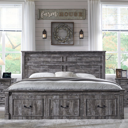 Rustic Farmhouse Full-Size Bed Frame with Tall Headboard
