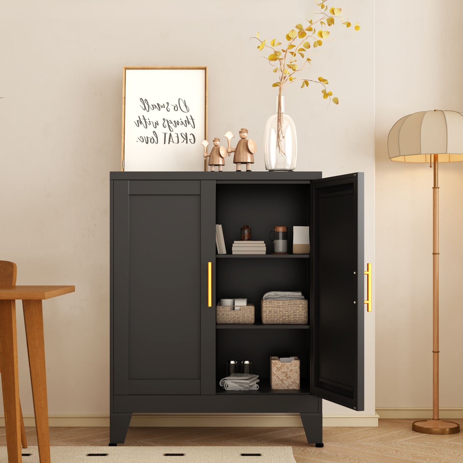 35.83&quot; Metal Storage Cabinet Sideboard with Adjustable Shelf and Double Doors