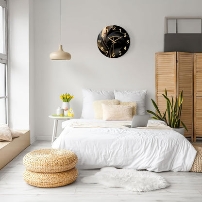 Modern Abstract Geometric Wall Clock, Silent Japanese Quartz Movement, Round Wood Frame, Fantasy Themed Artistic Decor