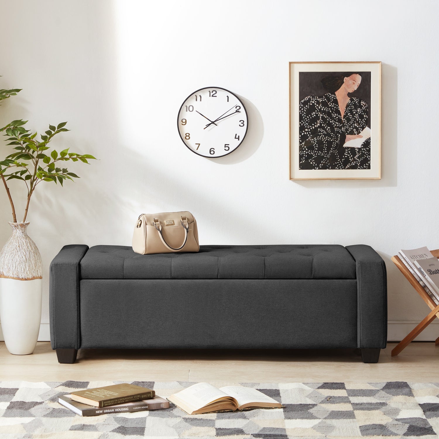 Home Ottoman with Storage, Storage Ottoman Bench with Safety Hinge, Upholstered Storage Bench with Seating for Bedroom, Living Room, Holds up to 330 lb