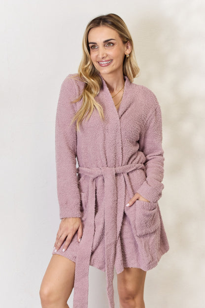 Hailey &amp; Co Tie Front Long Sleeve Robe