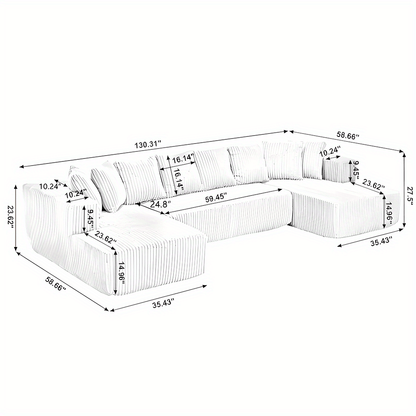 4-Seater Modular U-Shaped Sectional Sofa with Chaise Lounge | Striped Corduroy Upholstery, Grey | Free Configuration, Easy Assembly