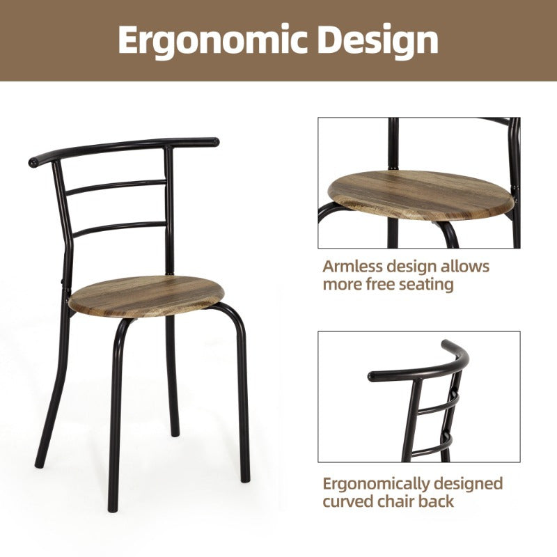 3pcs Dining Table Set for 2, Kitchen Table and Chair Set with Tabletop &amp; PVC Veneer, Compact Dining Table Set with Metal Frame and Built-in Rack, for Small space