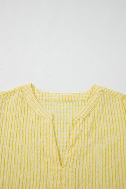 Dusk Blue Gingham Textured Bow Tie Short Sleeve Tiered Midi Dress