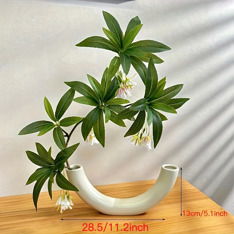 Modern Ceramic Vase with Faux Flowers - Elegant Cylinder Design