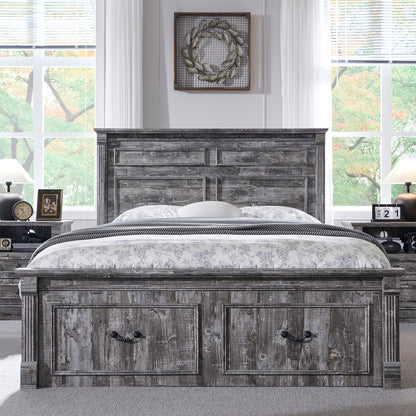 Rustic Farmhouse Full-Size Bed Frame with Tall Headboard