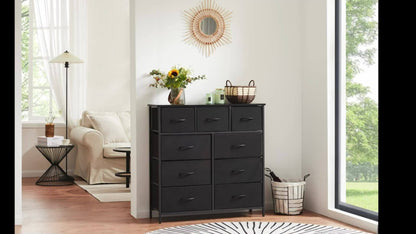 9-Drawer Idle Way Dresser - Sturdy Metal Frame, Wood Tabletop, Fabric Closet Organizer, Chest Storage Tower for Bedroom, Living Room, and Entryway