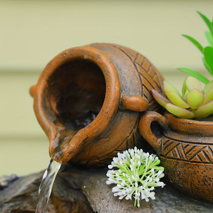 1pc Zen Frog Outdoor Tabletop Fountain, 8.9 Inches High, with Clay Pots, Trees, LED Lights And Water Pumps, Suitable for Outdoor, Water Fountain