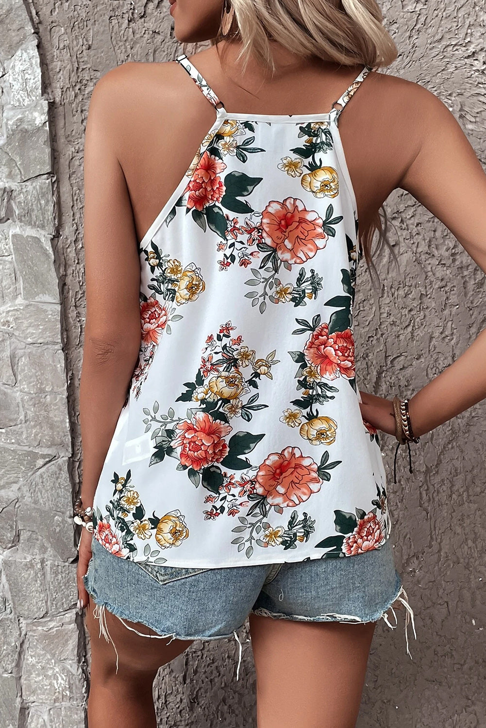 Lace V Neck Summer Floral Print Tank Top