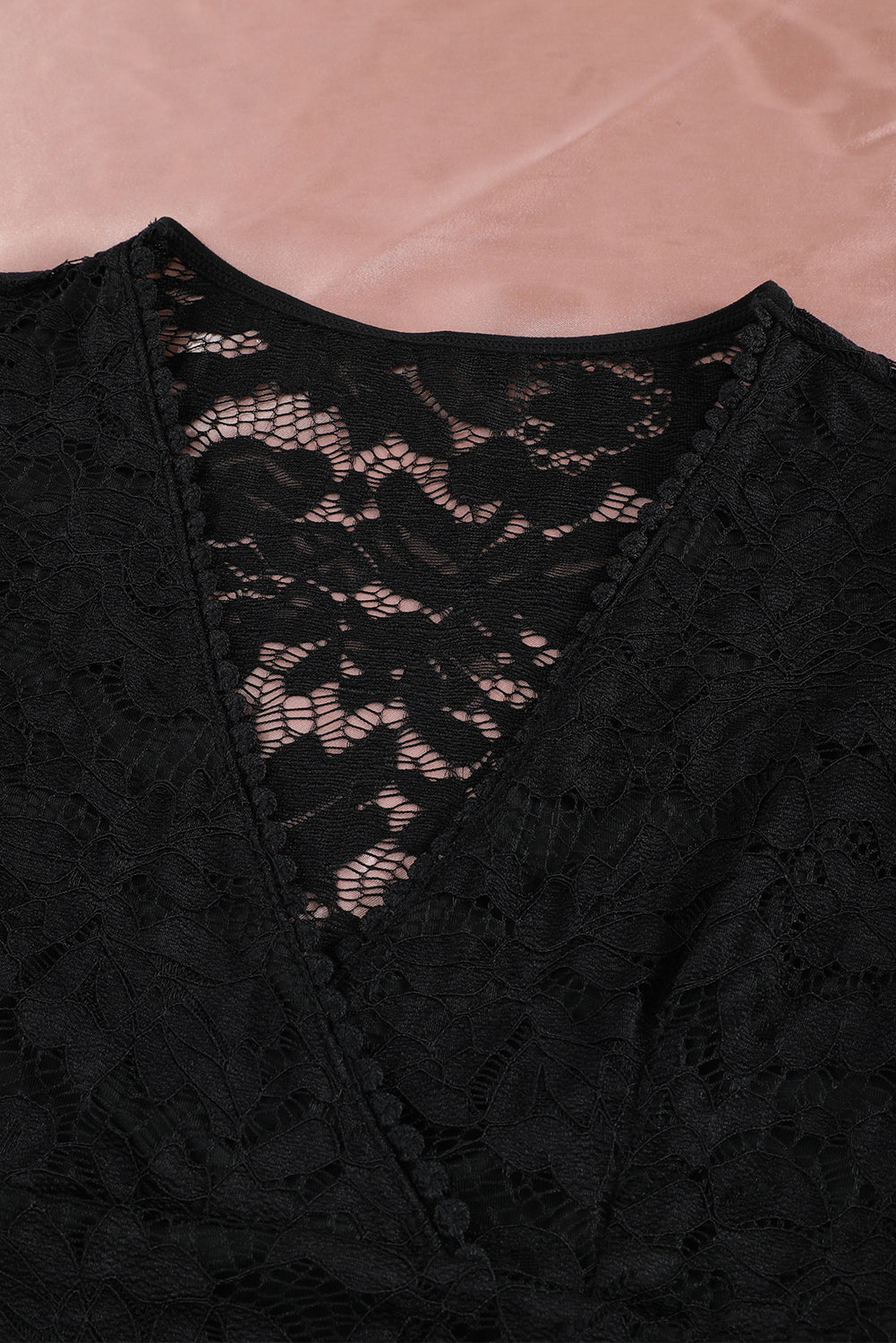 Black V Neck Lace Sheer Puff Sleeve Bodysuit