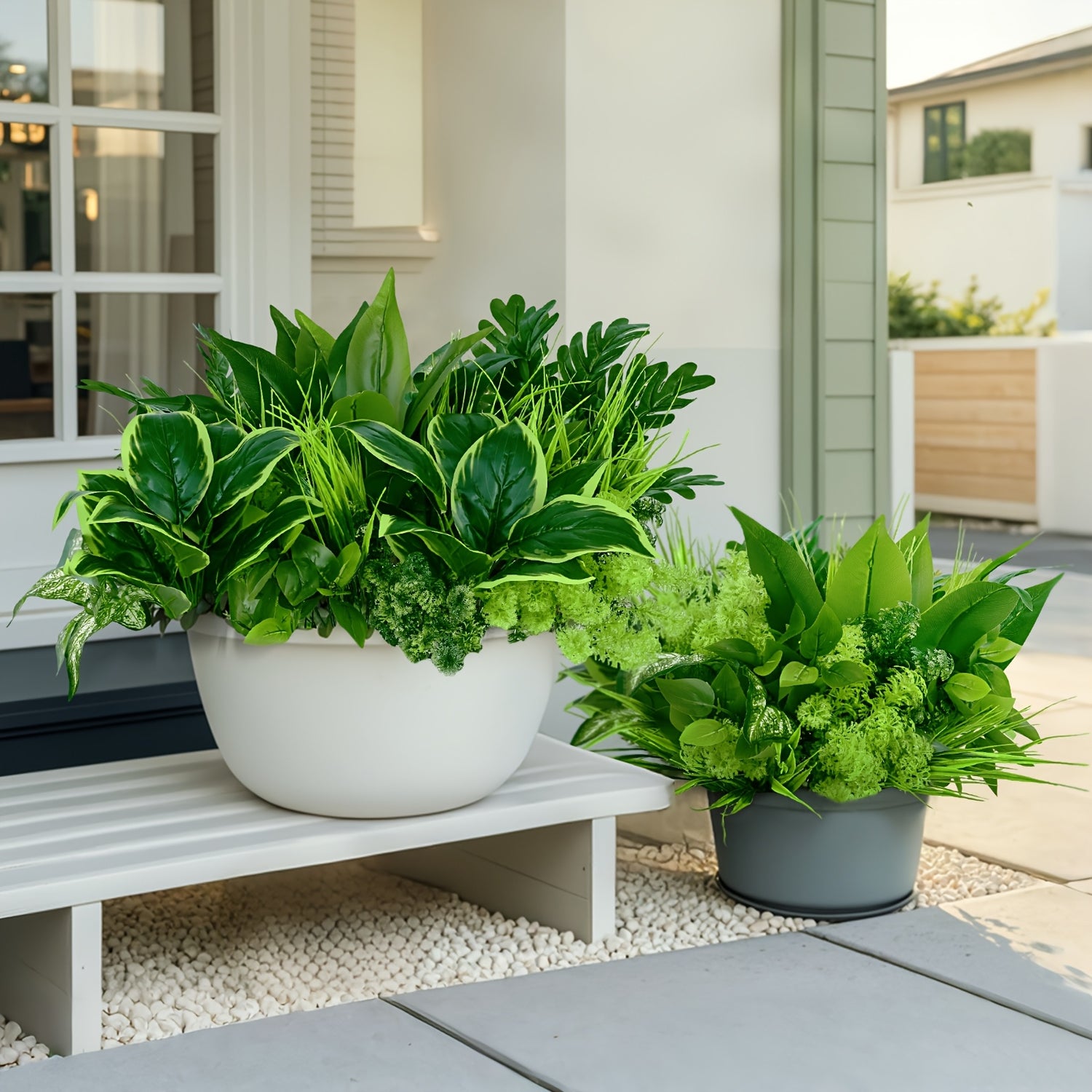 18pcs UV Protected Artificial Boxwood Fake Stems, Outdoor Faux Plastic Greenery for Indoor Outdoor