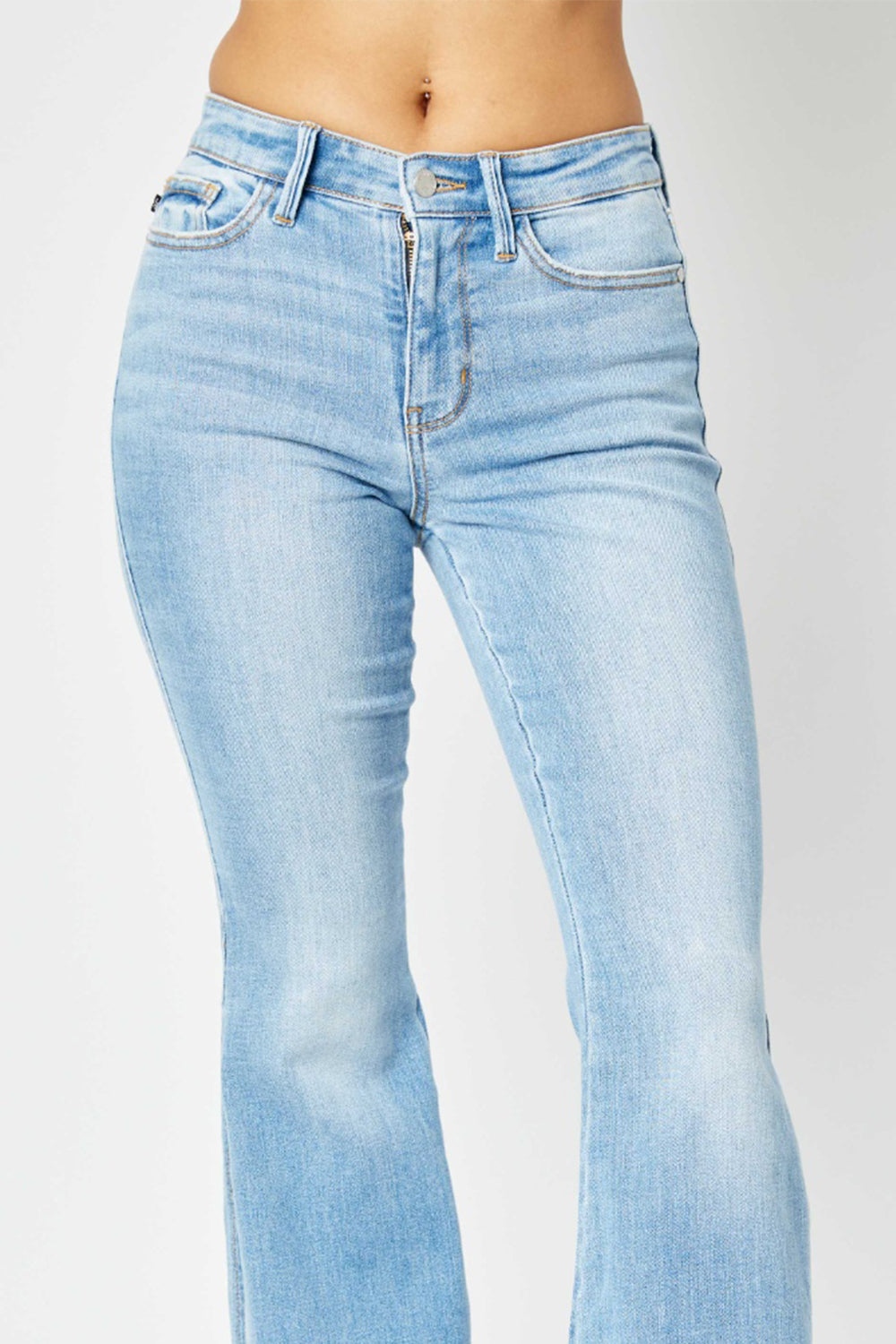 Judy Blue Full Size Middle Rise Raw Hem Slit Flare Jeans