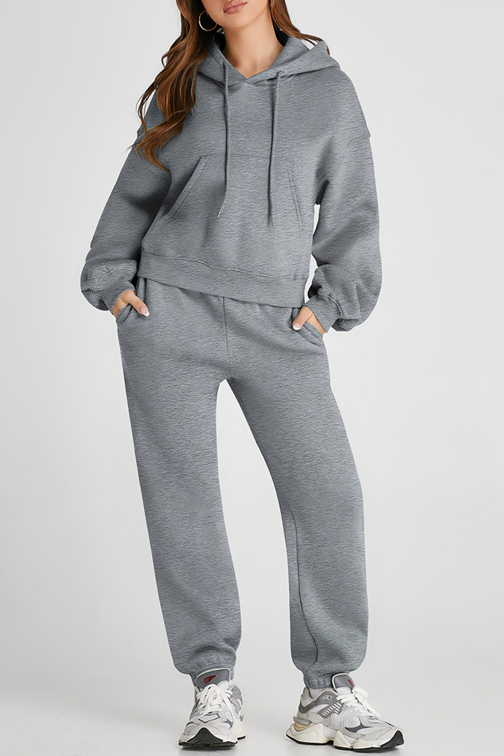 Active Set of Drop Shoulder Hooded Top and Pants