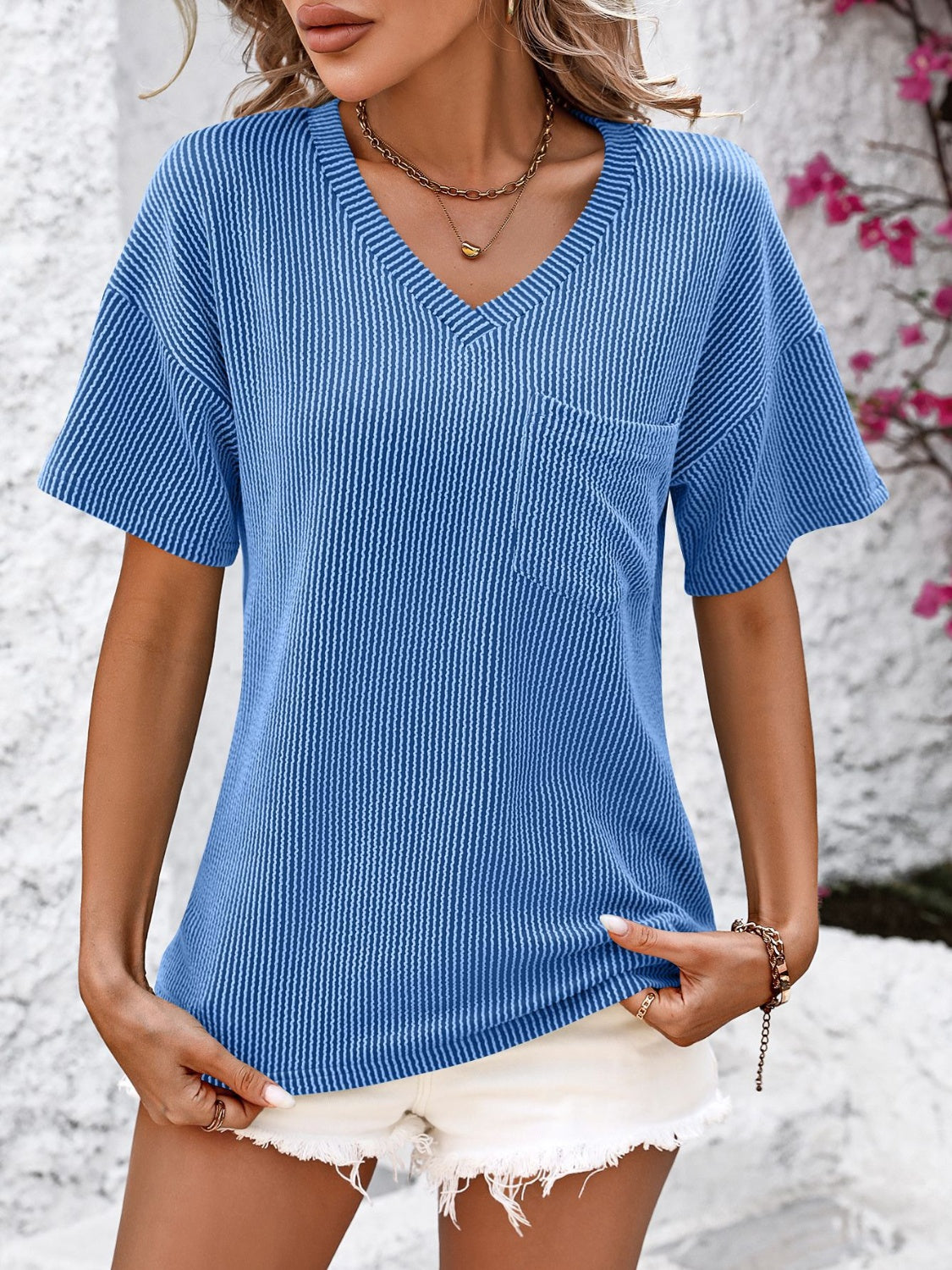 V-Neck Oversized Pocketed Top